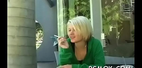  Excited teenages like to masturbate while smoking a cigarette